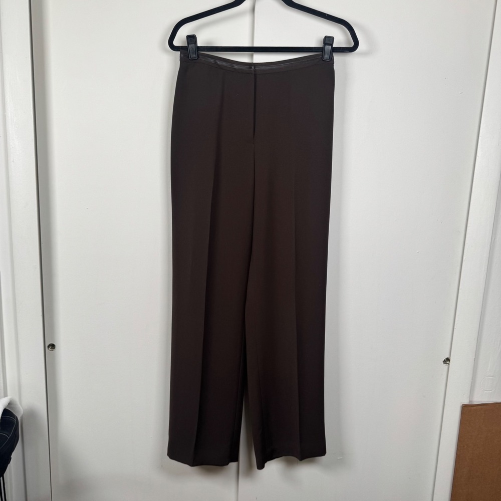Charter Club Womens Brown Wide Leg Dress Pants Faux Leather Trim Size 6